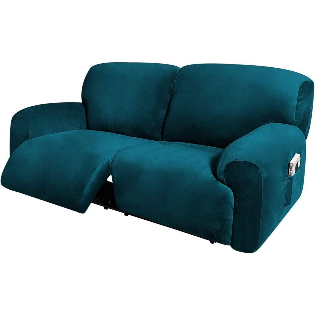 Poltrona da soggiorno blu regolabile rivestimento in velluto