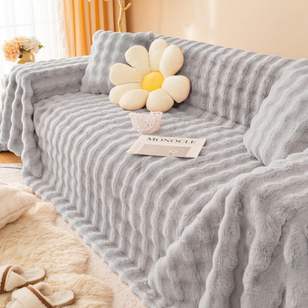 Divano confortevole YAOYI Copridivano peluche spesso coniglio, grigio chiaro