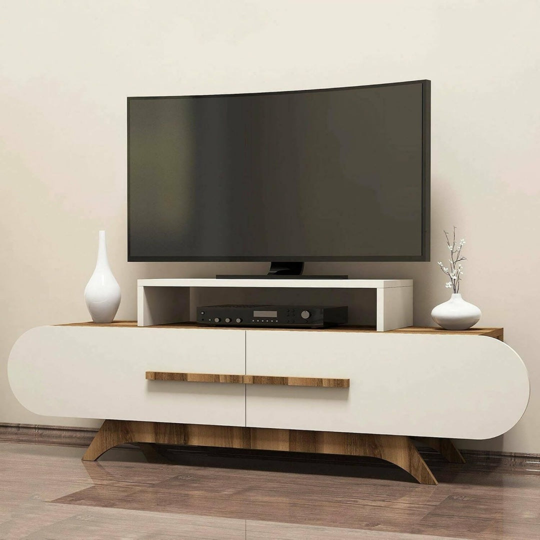 Console porta TV regolabile con ripiani crema