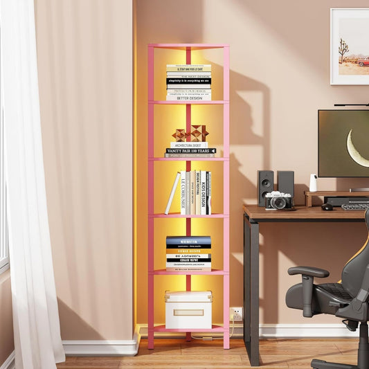 Libreria contenitore regolabile con ripiani rosa