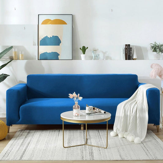Divano da soggiorno blu con braccioli