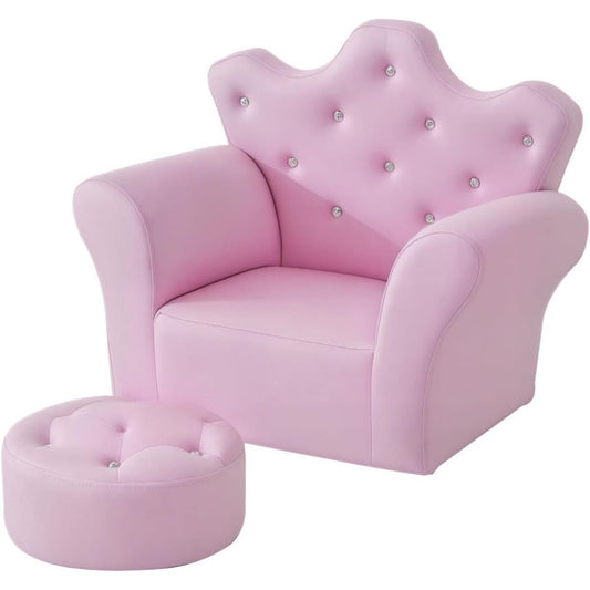 Seduta imbottita con poggiapiedi con braccioli rosa