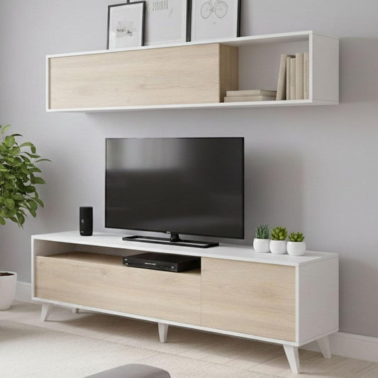 Console porta TV con ante con ripiani bianco