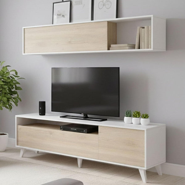 Console porta TV con ante con ripiani bianco